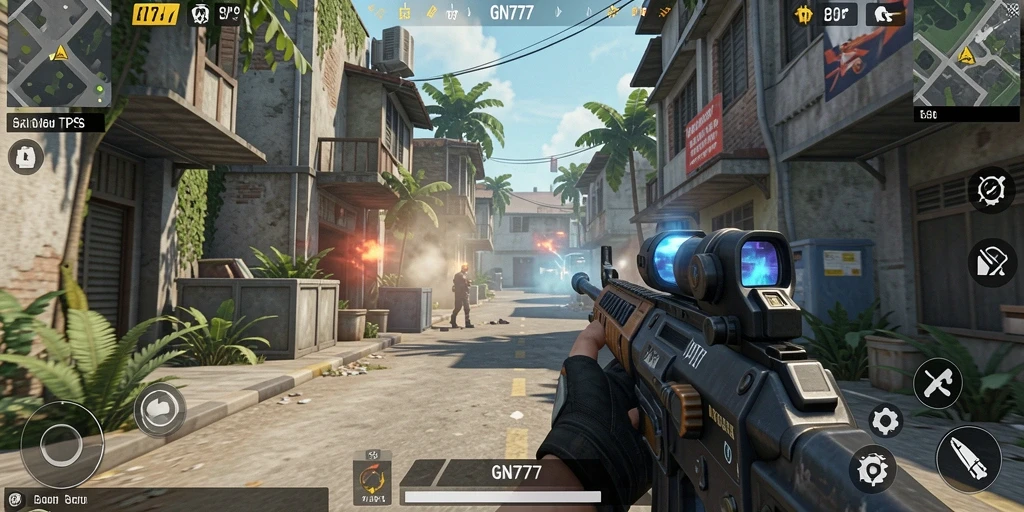 Tangkapan layar gameplay GN777 dengan aksi tembak-menembak yang mendebarkan.