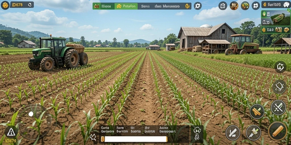 Tampilan gameplay seru di ID678 dengan aktivitas bertani.