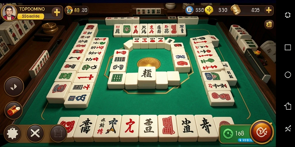 Screenshot gameplay TOPDOMINO yang menarik dan penuh warna saat bermain Mahjong.